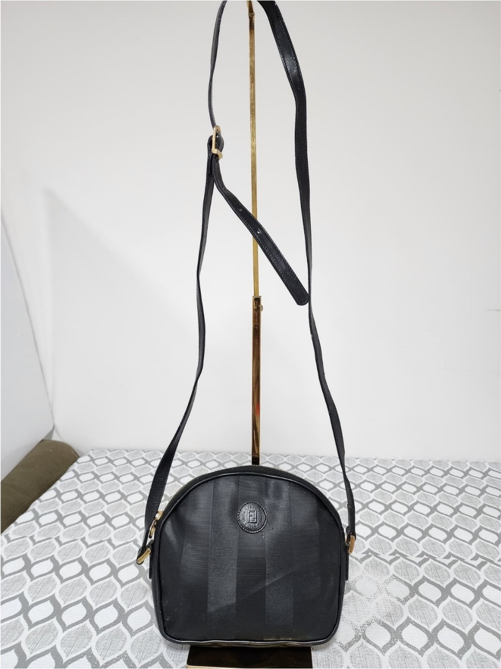 Fendi Vintage Pequin Crossbody Bag Black